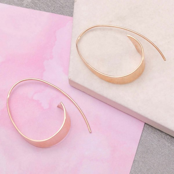 Curled Ribbon Rose Gold plated Silver Hoop Earrings