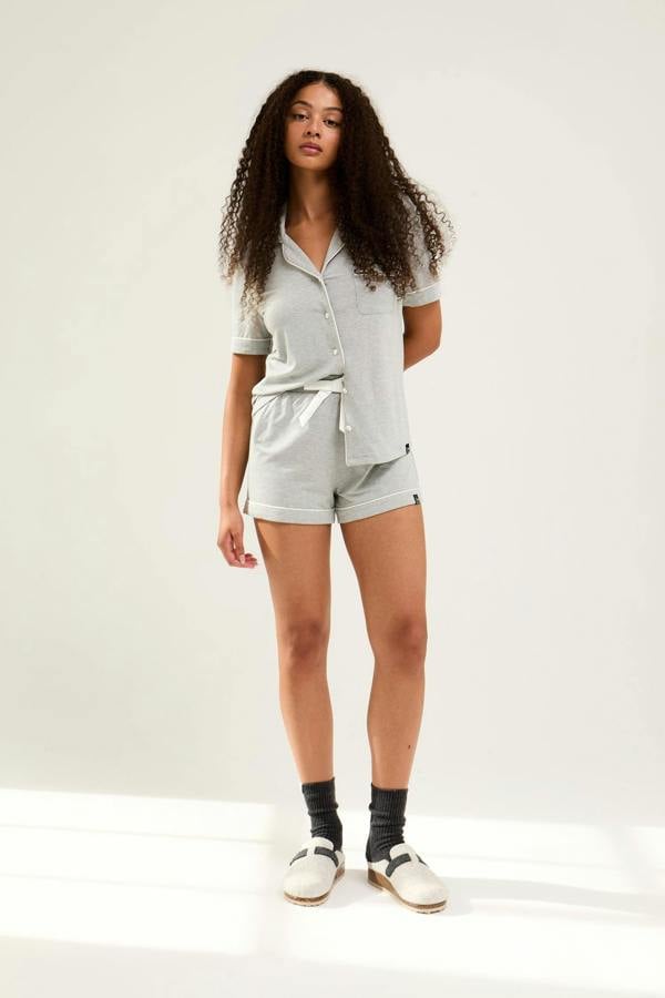 Bamboo Shirt Short Set in Grey Marl - Wholesale - Pajamas