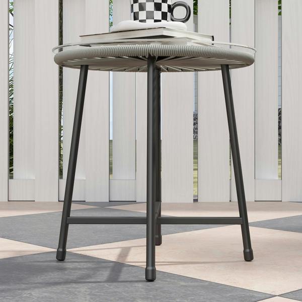 Wyld Haus Sorino Rattan Rope Light Grey 3 Piece Outdoor Garden Bistro Furniture Set Glass Coffee Table
