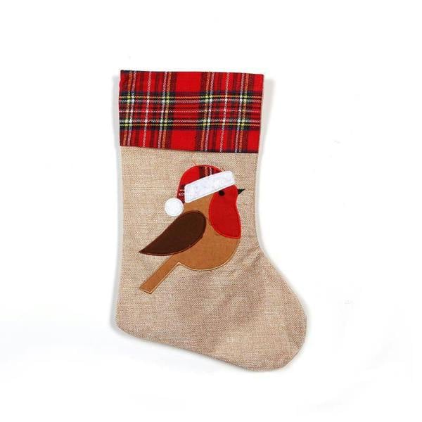 45cm Large Christmas Robin Print Hessian Stocking for Fireplace and Home Decor image 1