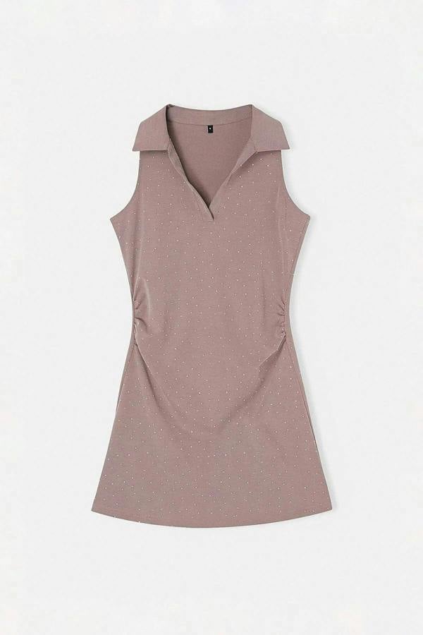 WOVCOR Polo Collar Mini Knitted Dress with Accessory Details