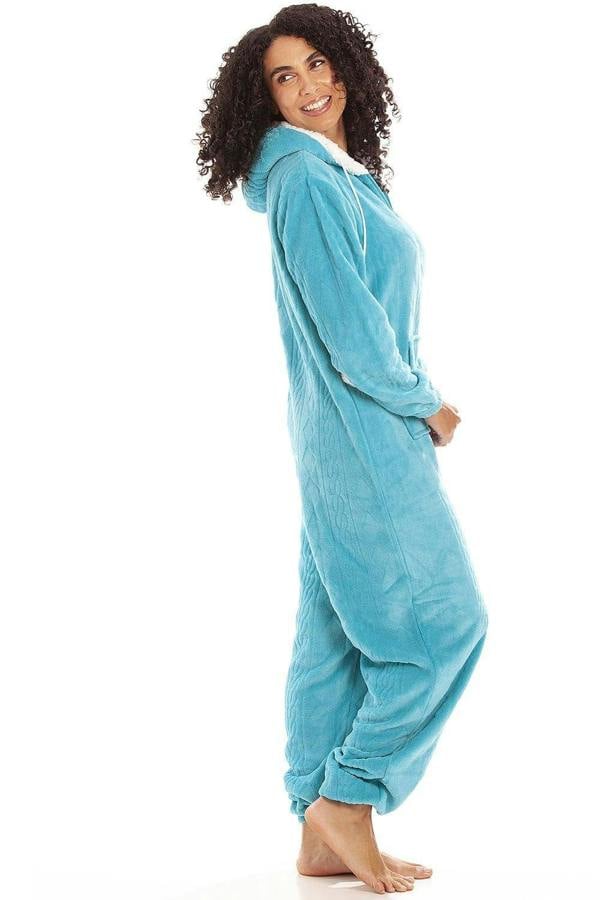 Camille Women's Hooded Super Soft Fleece Onesie Ladies Zip Jumpsuit