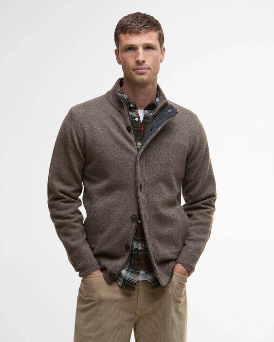 Barbour Essential Zip Thru Elbow-Patch Cardigan - Dark Stone - Dark Stone