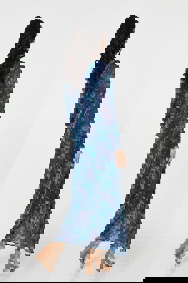 Navy | Printed Semi Sheer Tie Waist Maxi Dress
