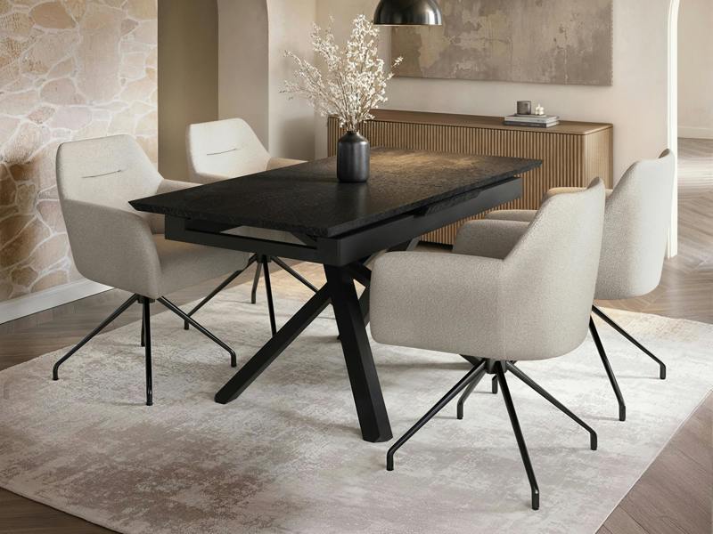 Lexi & Isla Dining Set Extendable Table with 4 Swivel Chairs Cream