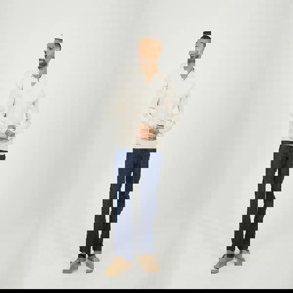 Brave Soul Cream Long Sleeve Trophy Neck Polo - Cream Image 3