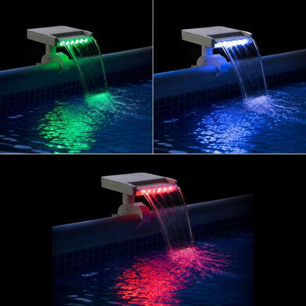 Intex Multi-Color LED Waterfall Cascade for Above Ground Pools – Illuminated Pool Fountain with 7 Color Changing Lights