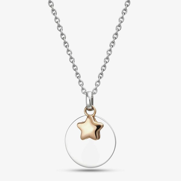 T. H. Baker Sterling Silver Two Tone Disc & Star Necklace 2THB009506