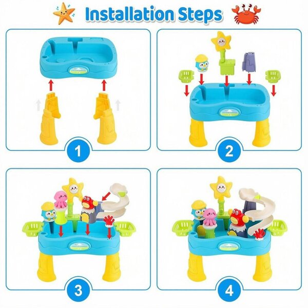 deAO Toys deAO Water Play Sink Play Table with Fishing Rod, Water Slide & Sea Animal Toys Interactive Outdoor Sensory Playset for Kids Ages 3+ (Blue)