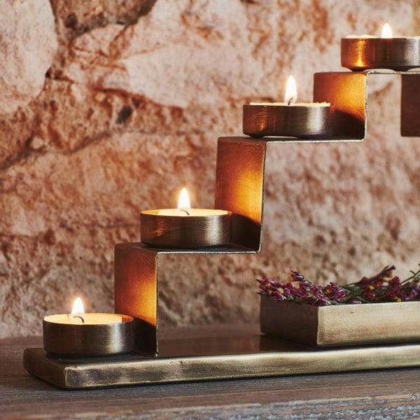 Ivyline Tealight Candle Holder with Décor Box in Antique Brass