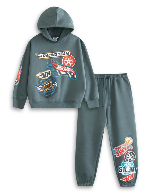 Vanilla Underground Hot Wheels Boys Grey Character Hoodie and Joggers Set