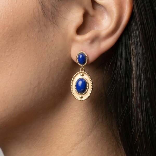 Uchi & Soto Enso Solid 925 Silver with 18K Gold Vermeil and Lapis Lazuli Stone Drop Earrings