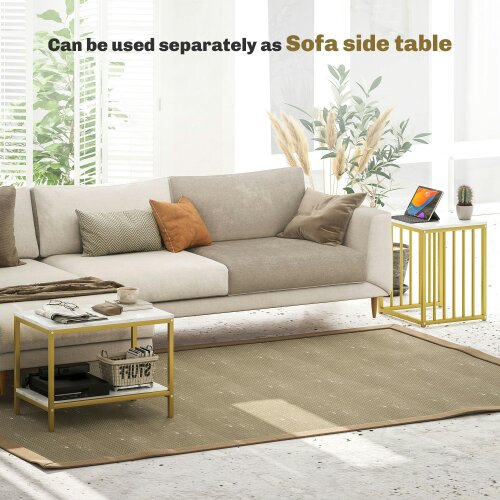 Wyld Haus Rolana Set Of 2 Nesting Coffee Tables Metal And Marble Effect and Gold Frame
