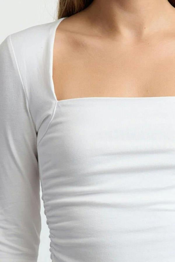 WOVCOR Square Neck Draped Detailed Fitted Knit Blouse