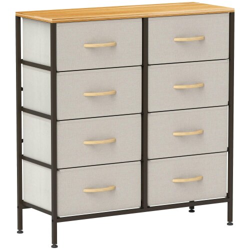 Wyld Haus Neyo Metal And Fabric Cream White 8 Drawer Industrial Storage Dresser With Steel Frame