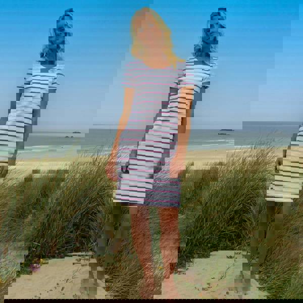 Lazy Jacks Women's Striped T-Shirt Dress - Pink