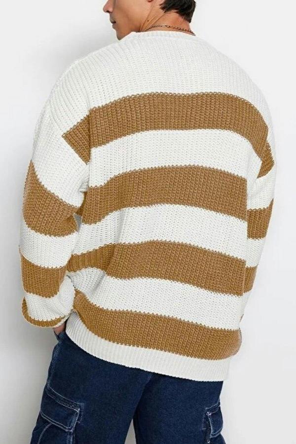 WOVCOR Crew Neck Striped Knit Men's Sweater