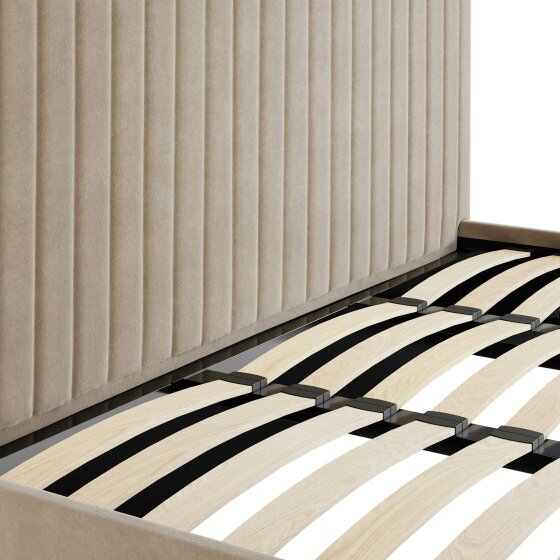 Wyld Haus Dublin Taupe Upholstered 4ft6 Double Ottoman Bed with Tall Ribbed Headboard
