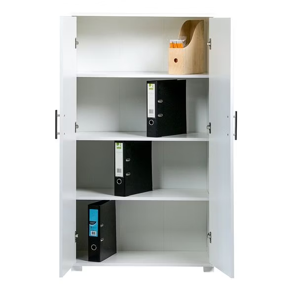 MMT Furniture Designs Beech Wooden 2 Door Lockable Storage Cabinet - 140 cm Tall Shoe Garage Storage, Filing Cabinet