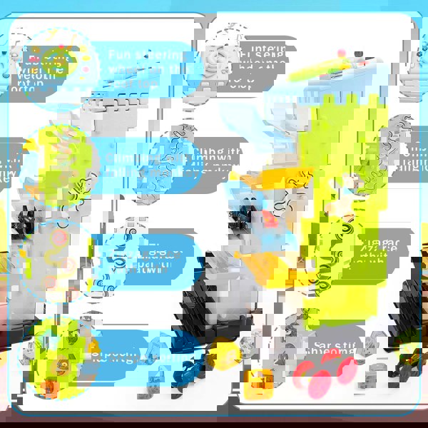 deAO Toys 5-in-1 Multi-Play Racetrack Activity House for Toddlers-Montessori Educational Toy with Shape Sorter, Monkey Climber