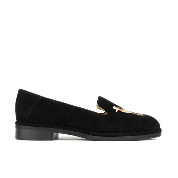 Embassy London Fetch - Black - Women's round toe poodle embroidered comfy leather loafer