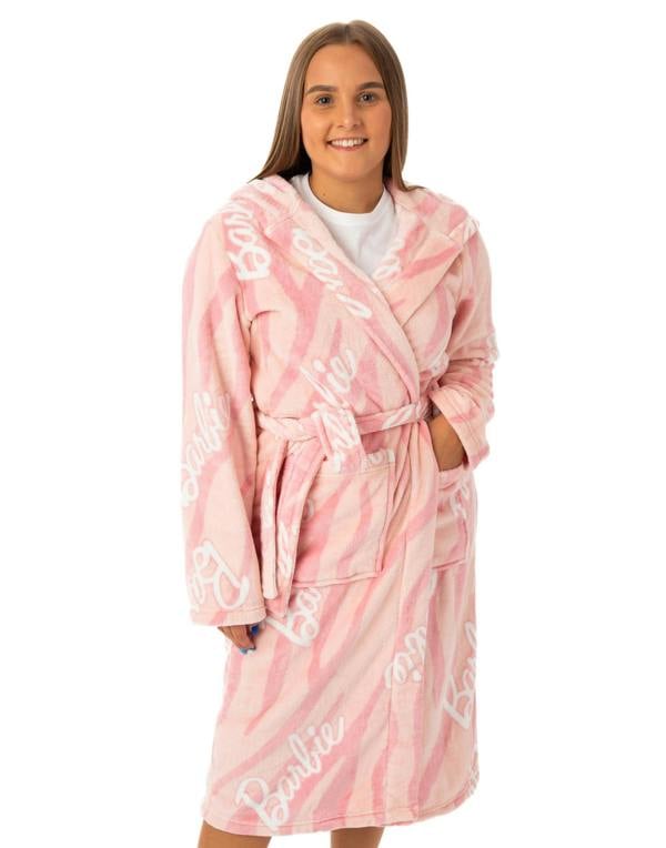 Barbie Womens Pink Hooded Bathrobe