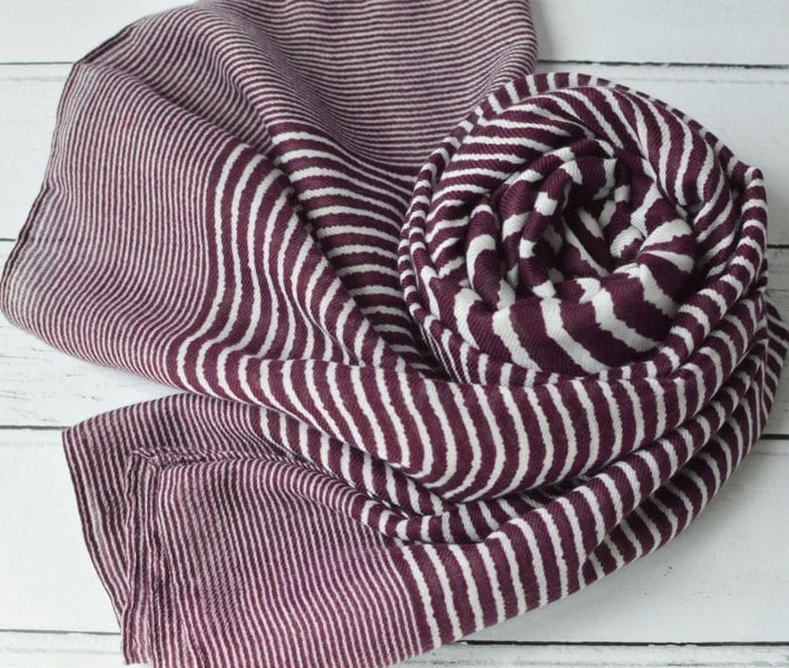 Antonia York Striped Scarf | Clara Mulberry Purple and White Large Soft Light Weight Scarf or Sarong