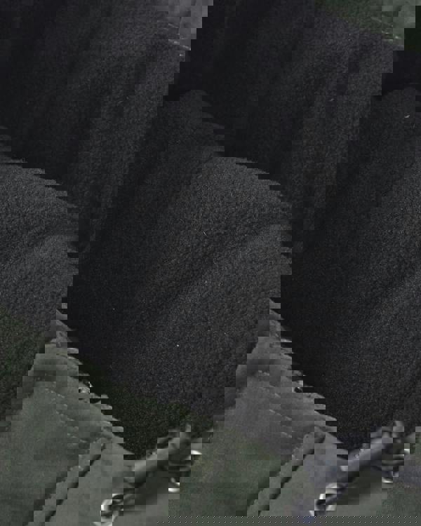 Lambretta Mens Padded Hooded Classic Badge Jacket Coat, close-up view of the black fleece-lined interior of the jacket.