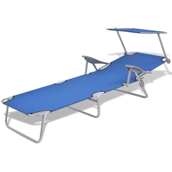 Berkfield Sun Lounger with Canopy Steel Blue