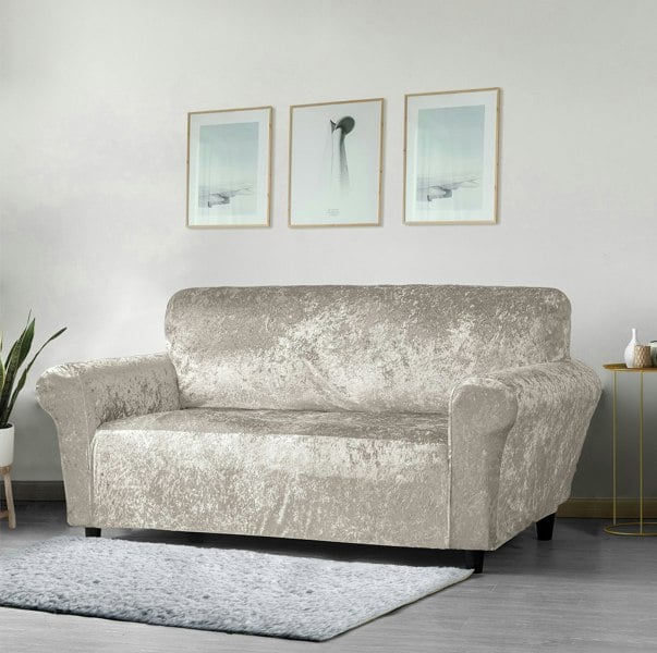 Home Republic Crushed Velvet Luxury Stretch Sofa Slip Cover - One Seater