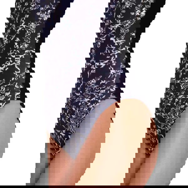 Zoggs Classique black white floral bodysuit with sheer fabric medium leg