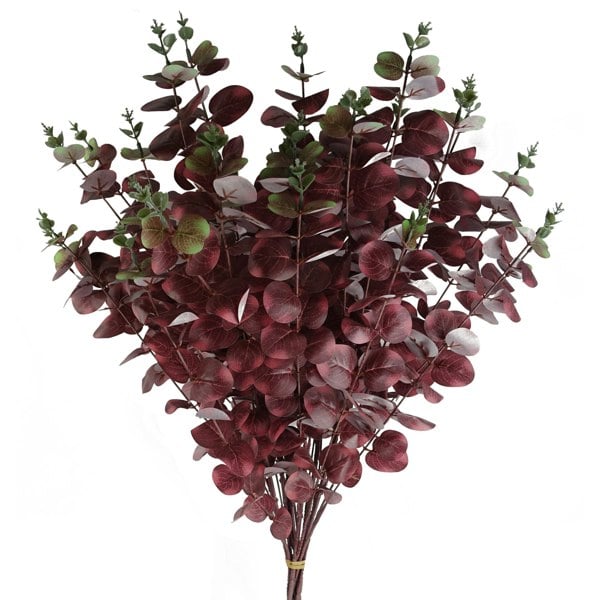 Leaf Pack of 6 x 100cm Artificial Eucalyptus Foliage Burgundy