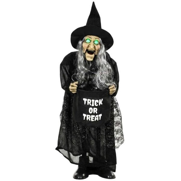 Bobobiy 94cm Animated Witch Halloween Decoration, Scary Halloween Animatronics Decor with Sound Touch Activated & Light Up Eyes