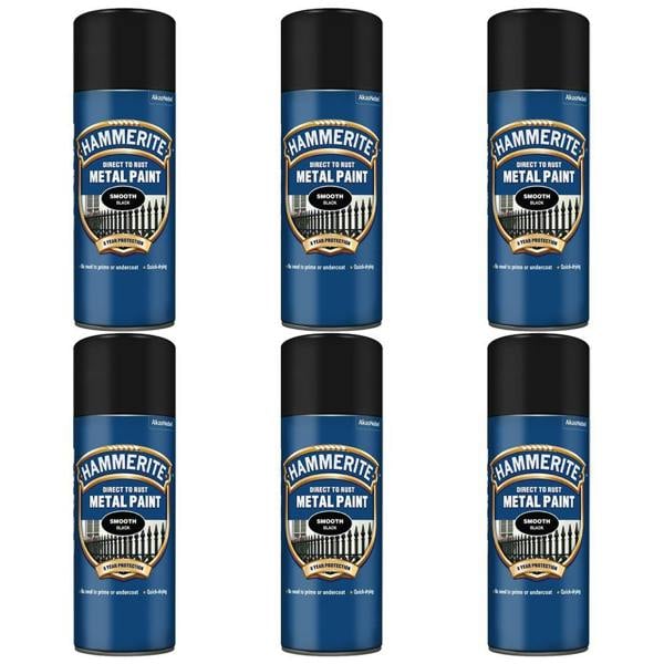 Hammerite 6X Hammerite Smooth Black Spray Paint 400ml