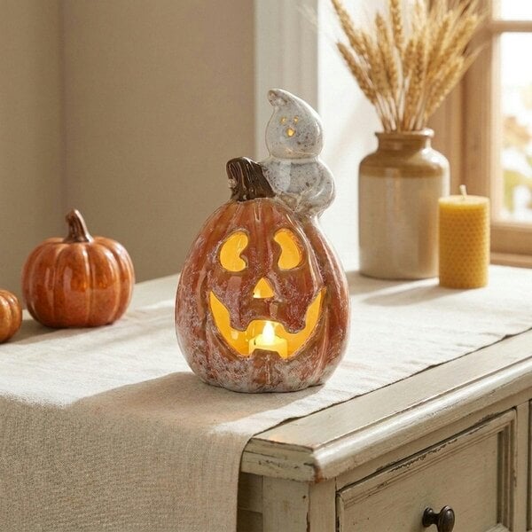 Garden Greatness Light Up Pumpkin and Ghost Ornament
