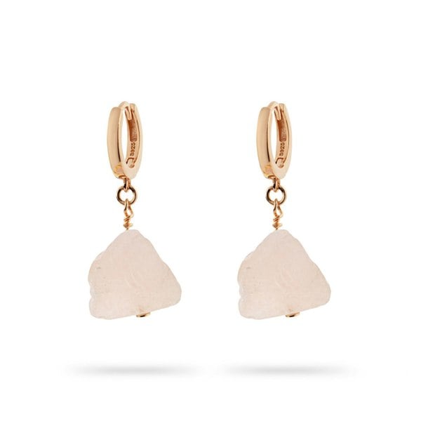 Gold Trip Rose Quartz Pebble Huggie Hoops