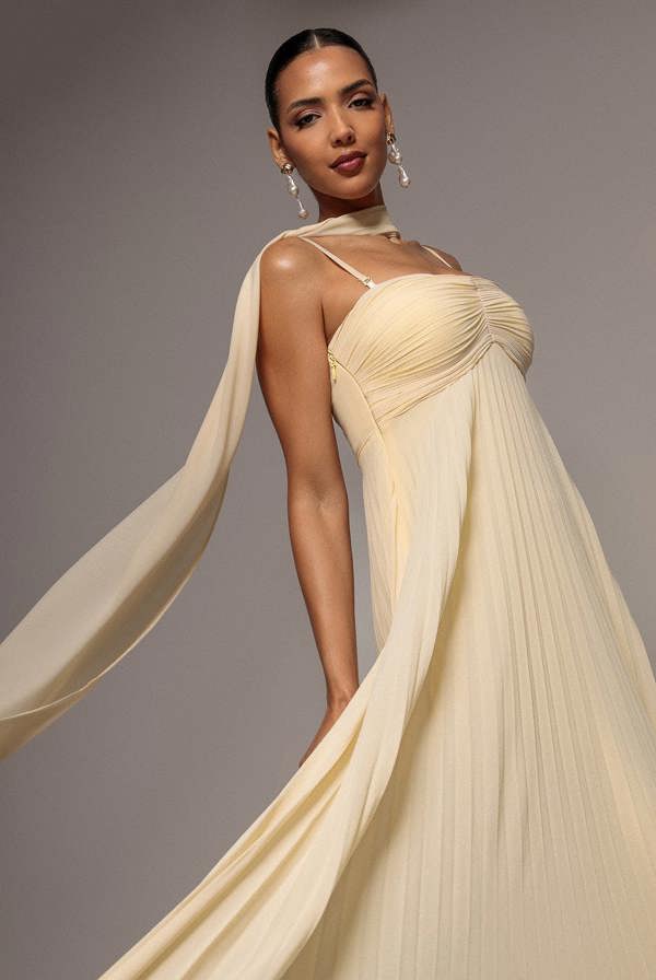 Sleeveless Pleated Chiffon Multiway Scarf Maxi Dress - Butter Yellow DR4829