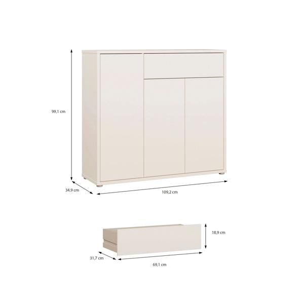 Furniture To Go Alice Springs Shoe Cabinet with 3 Doors Push-to-Open & 1 Drawer Push-to-Open in Sand