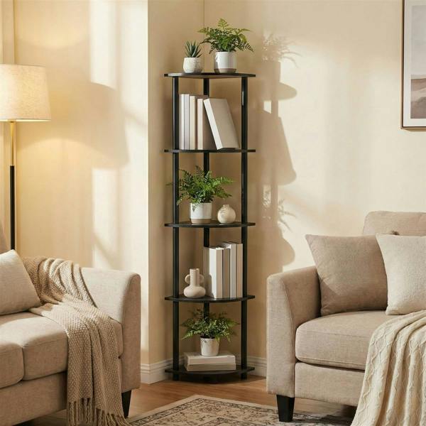 WALPLUS BK Turn-N-Tube 5 Tier Corner Display Rack Multipurpose Shelving Unit, Espresso/Black perfect for organized storage and display - 99811EX