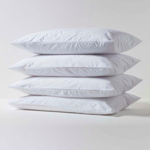 HOMESCAPES Terry Towelling Waterproof Pillow Protectors Pack of 4