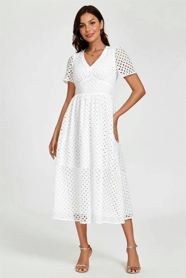 FS Collection Broderie Anglaise Midi Dress In White