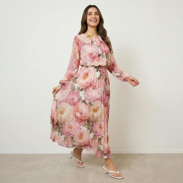 Blue Vanilla Pleated Floral Dress
