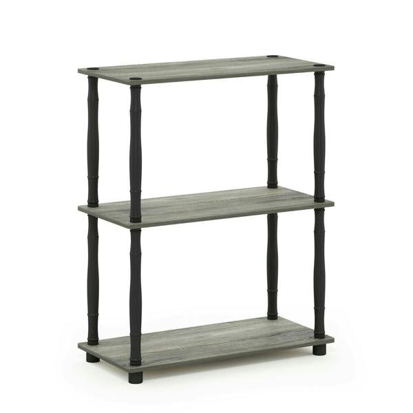 WALPLUS Minimalist Turn-N-Tube 3-Tier Compact Multipurpose Shelf Display Rack with Classic Tube, French Oak Grey/Black for Small Spaces