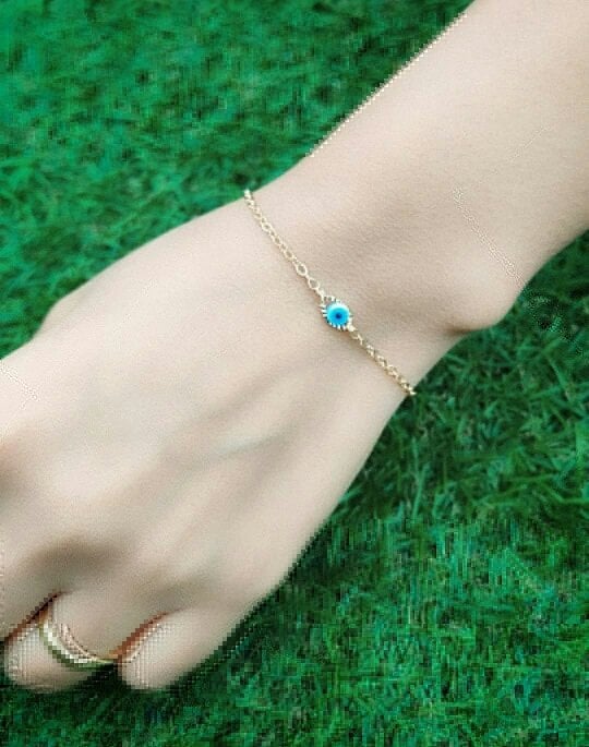 The Colourful Aura Tiny Blue Evil Eye Golden Turkish Minimalist Evil Eye Charm Bead Protection