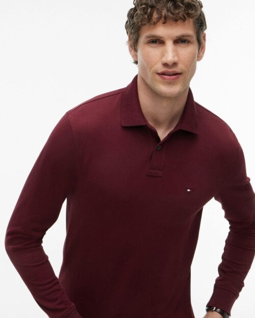 Tommy Hilfiger 1985 Regular Long Sleeve Mens Polo Shirt - Burgundy