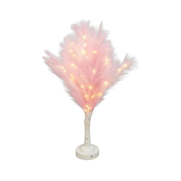 70cm Pink Feather Tree Table Lamp with Warm White LEDs, Battery-Operated Decorative Display image 1