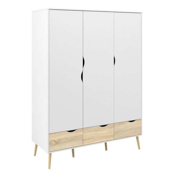 Wyld Haus Sapporo 3 Piece Large Bedroom Furniture Set White and Natural Oak Effect Wood