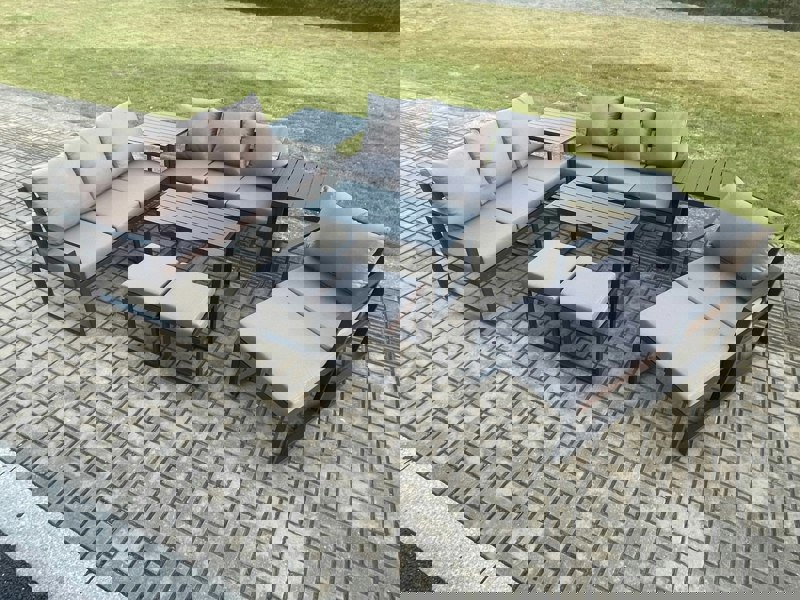 Fimous Aluminium 9 Pieces Garden Furniture Set with Cushions 10 Seater with Armchair 3 Footstools 2 Side Tables Dark Grey