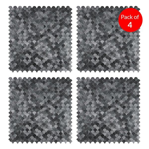 ENER-J Reflective Scallop-Pattern Peel & Stick Aluminum Tile, Size: 295 x 300 x 4 mm (Pack of 4)