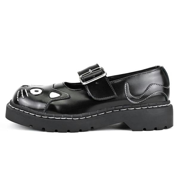 TUK Footwear TUK Womens Mary Jane Kitty Black Leather Platform Goth Shoes - T2025
